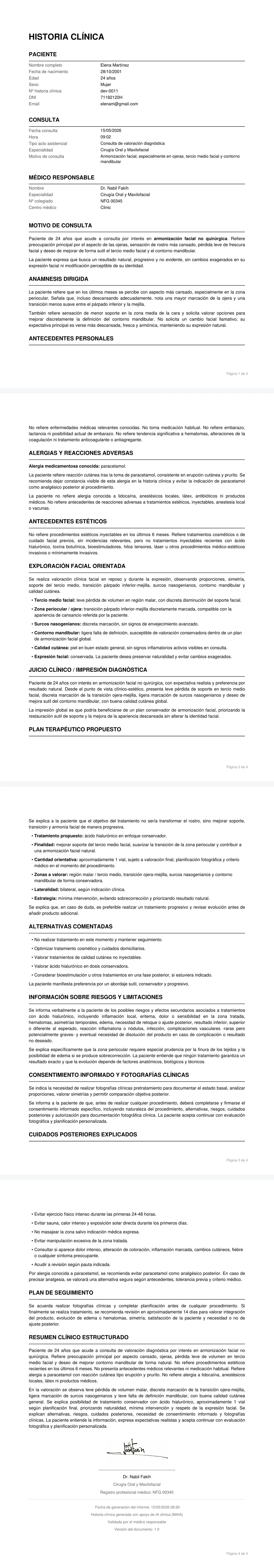 Historia clínica de Elena Martínez en PDF, 4 páginas