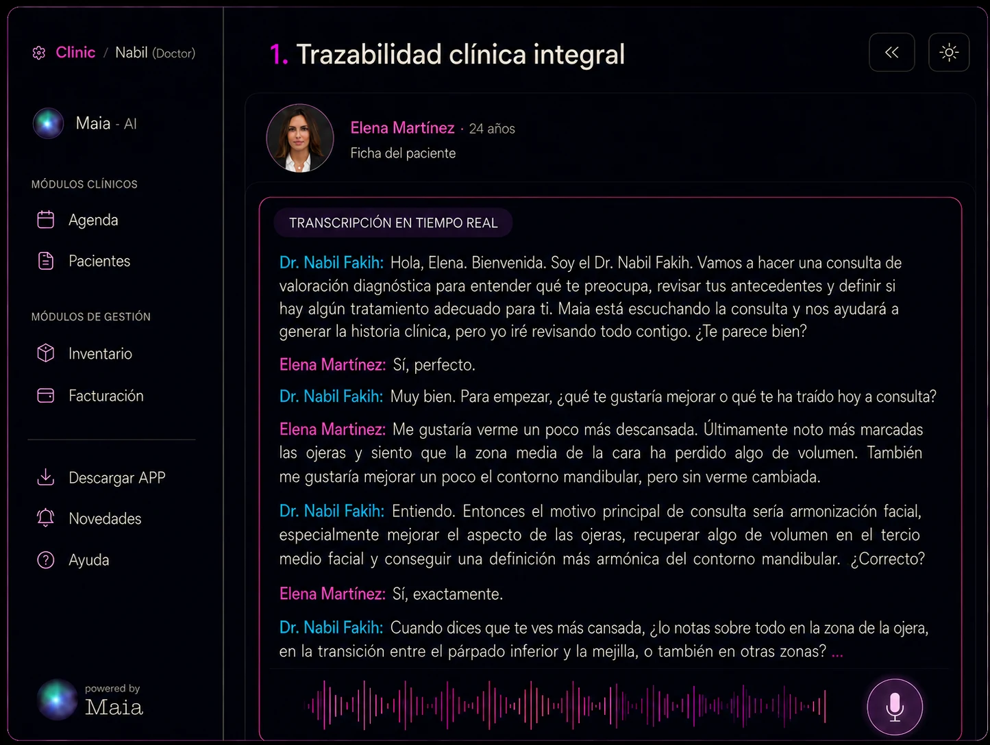 Trazabilidad clínica integral: transcripción en tiempo real de la consulta